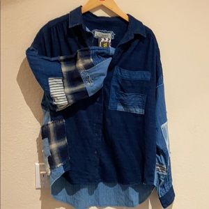 Free people oversized denim patchwork shirt